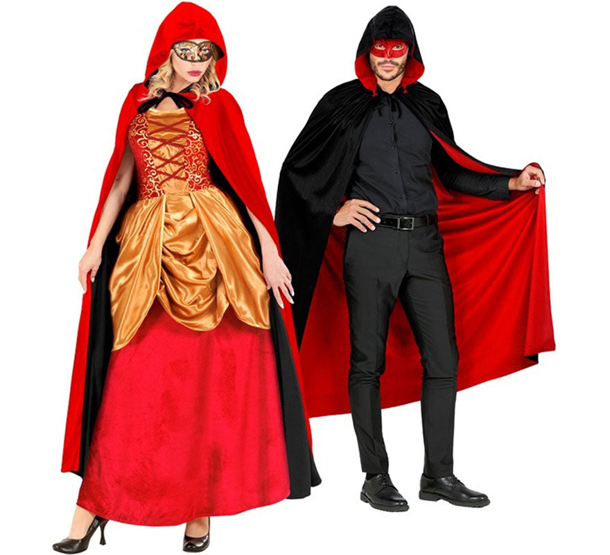 Translation missing: pt-PT.Capa Reversible negro y rojo con Capucha de 140 cm para adultos