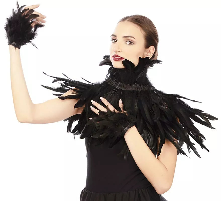 Translation missing: pt-PT.Capelina con plumas negras adulto de 55 cm