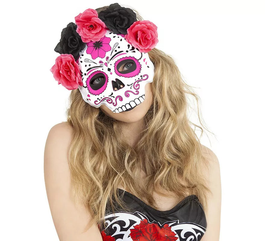 Translation missing: pt-PT.Careta Catrina con Flores Rosas y Negras