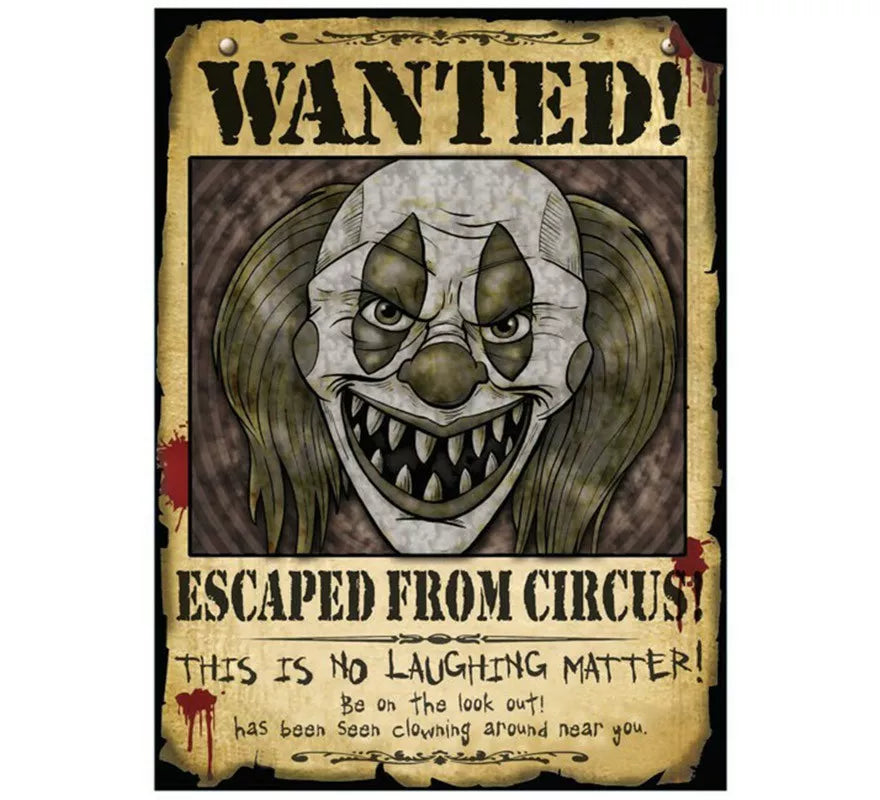 Translation missing: pt-PT.Cartel Payaso Wanted 30X40 cms