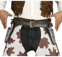Coldre preto duplo com duas armas de cowboy
