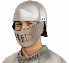 Capacete de guerreiro medieval prateado