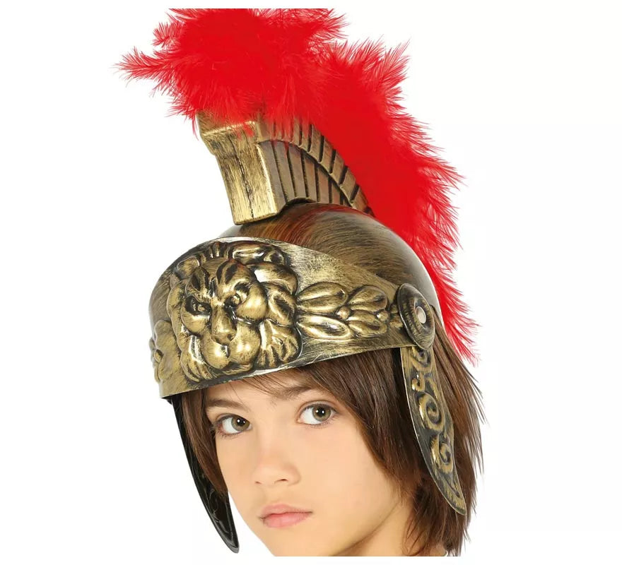 Translation missing: pt-PT.Casco de Romano Dorado con Plumas para niño