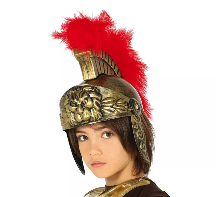 Translation missing: pt-PT.Casco de Romano Dorado con Plumas para niño