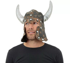 Capacete Viking com chifres de látex branco