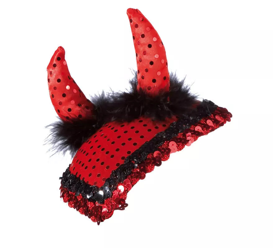 Translation missing: pt-PT.Casco o gorro de Diablo con lentejuelas y marabú