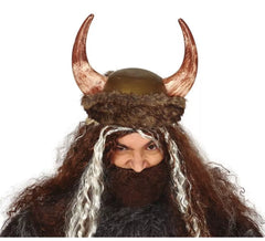Capacete Viking com chifres e couro