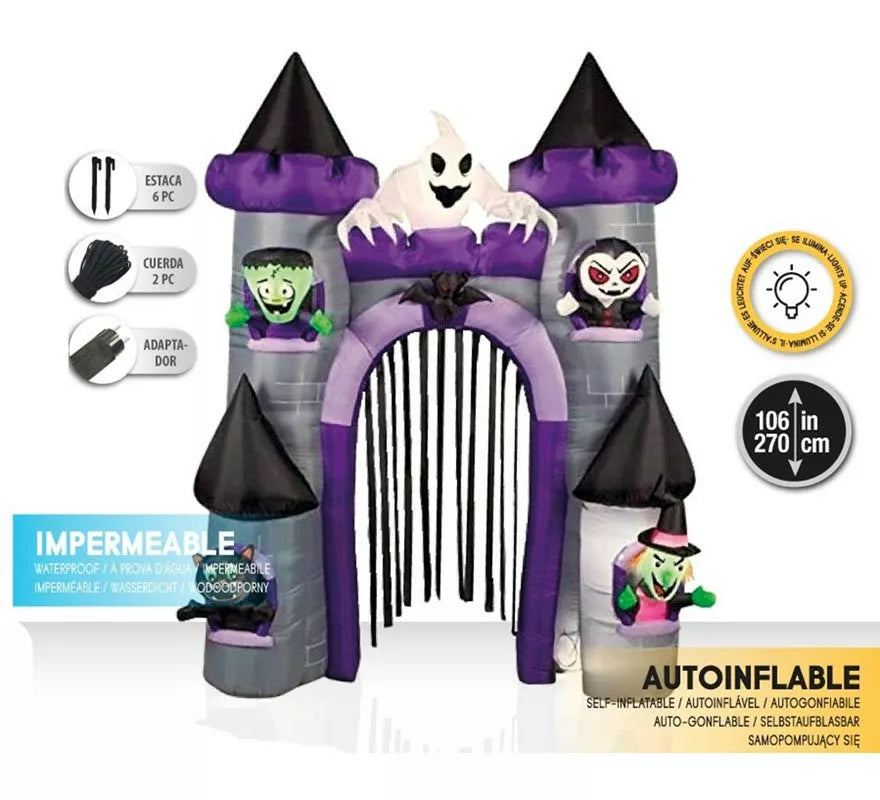 Translation missing: pt-PT.Castillo Auto Hinchable de Halloween con LEDs de 270 cm