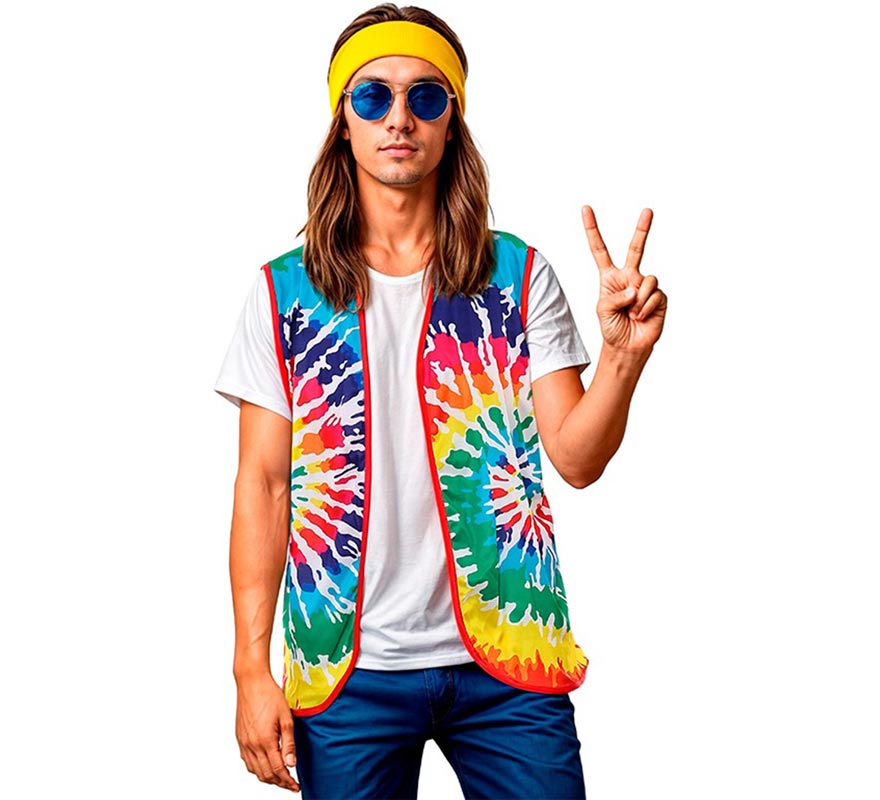 Translation missing: pt-PT.Chaleco de Hippie círculos multicolor adulto