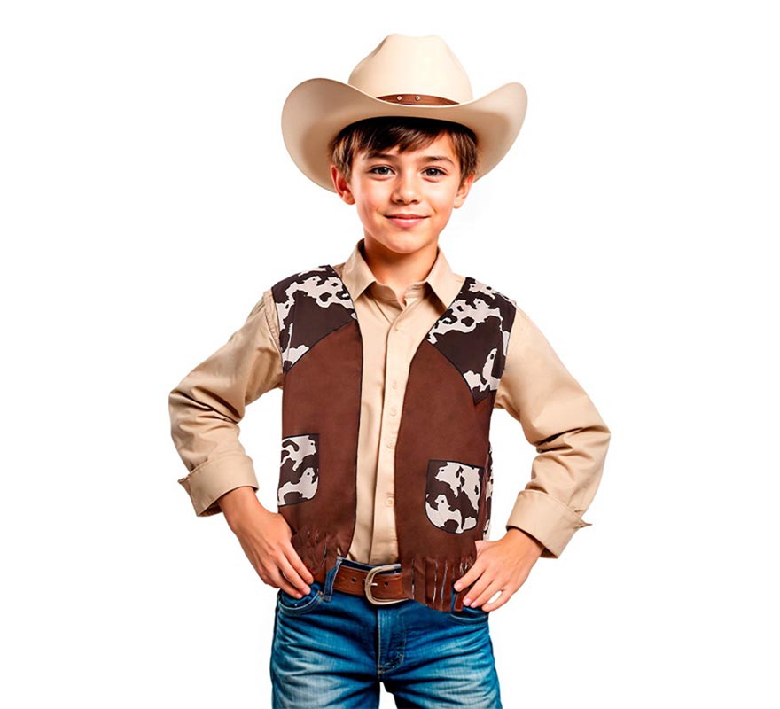 Translation missing: pt-PT.Chaleco de Vaquero marrón estampado infantil