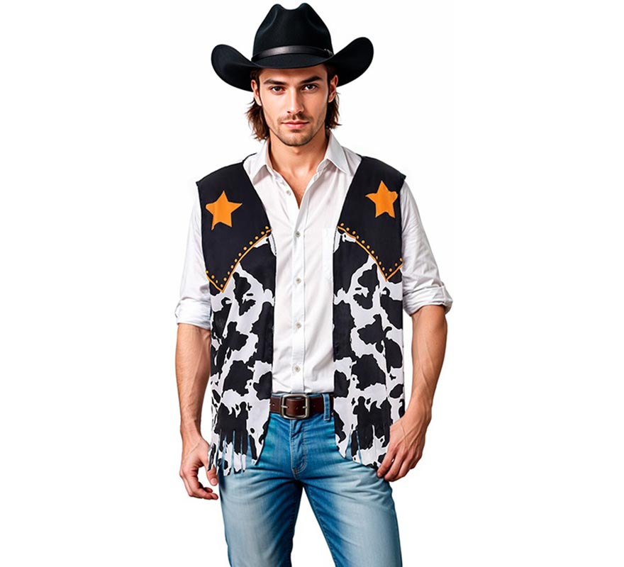 Translation missing: pt-PT.Chaleco de Vaquero negro estampado adulto