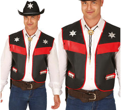 Colete cowboy adulto preto e vermelho