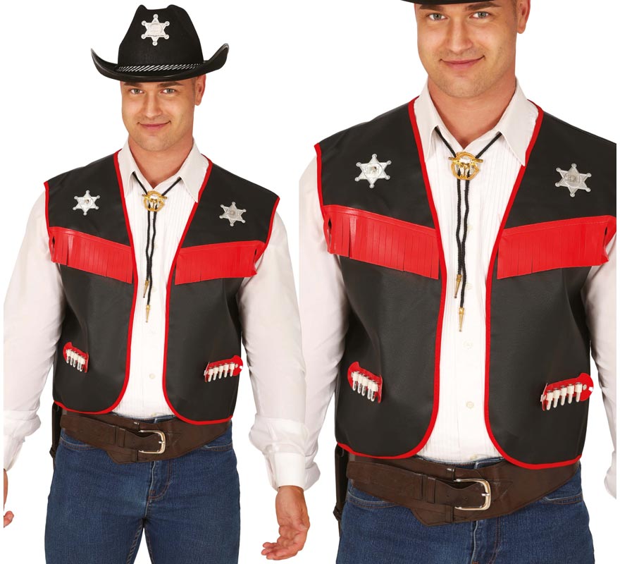 Translation missing: pt-PT.Chaleco de Vaquero negro y rojo adulto
