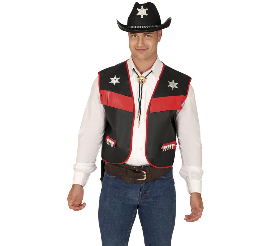 Translation missing: pt-PT.Chaleco de Vaquero negro y rojo adulto