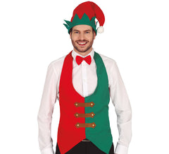 Colete de elfo adulto verde e vermelho