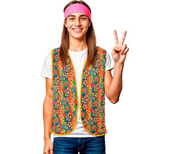 Colete Hippie Floral Laranja Adulto