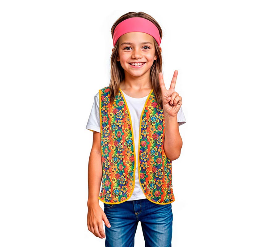 Translation missing: pt-PT.Chaleco Hippie floral naranja infantil