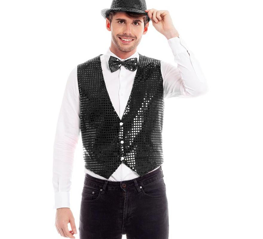 Translation missing: pt-PT.Chaleco Lentejuelas negro elegante para hombre
