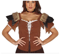 Colete medieval de couro com pele para mulheres
