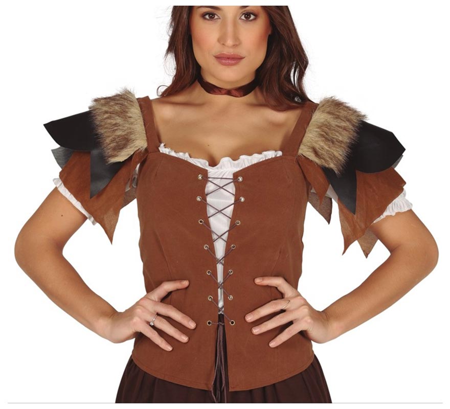Translation missing: pt-PT.Chaleco Medieval de Cuero con pelo para Mujer