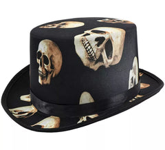 Chapéu alto preto com caveiras
