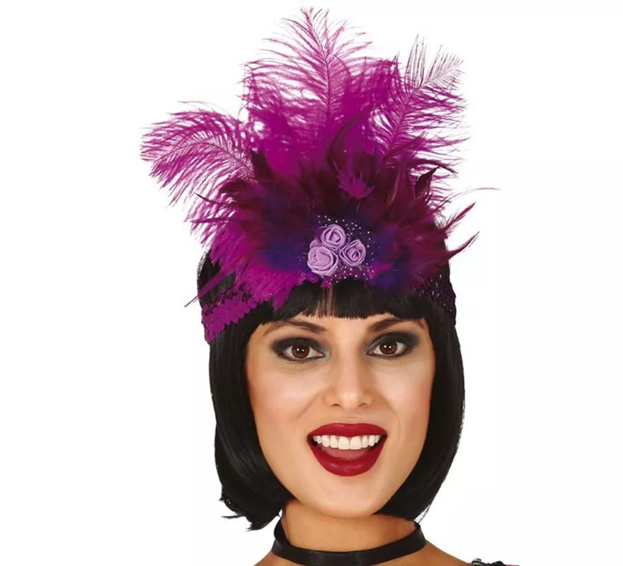 Cinta de Lentejuelas Fucsia con Plumas
