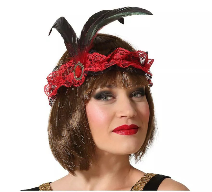 Translation missing: pt-PT.Cinta para el pelo Roja con Plumas Cabaret