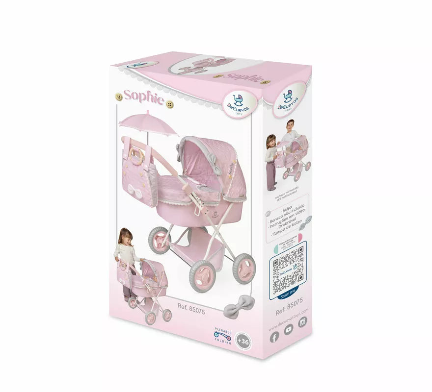 Coche de Muñecas de hasta 48 cm Plegable con Sombrilla y Bolso