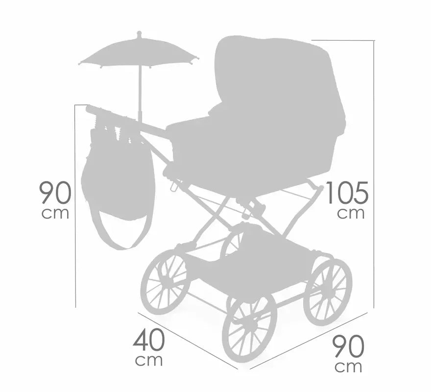 Coche de Reborn de hasta 55 cm Plegable con Sombrilla y Bolso
