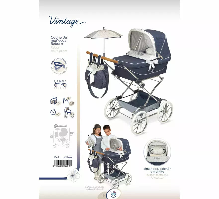 Translation missing: pt-PT.Coche de Reborn de hasta 55 cm Plegable con Sombrilla y Bolso