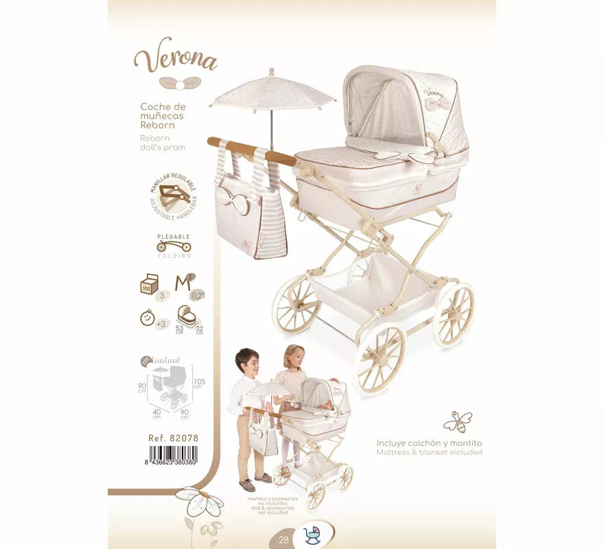 Coche Reborn de hasta 55 cm Plegable con Sombrilla y Bolso