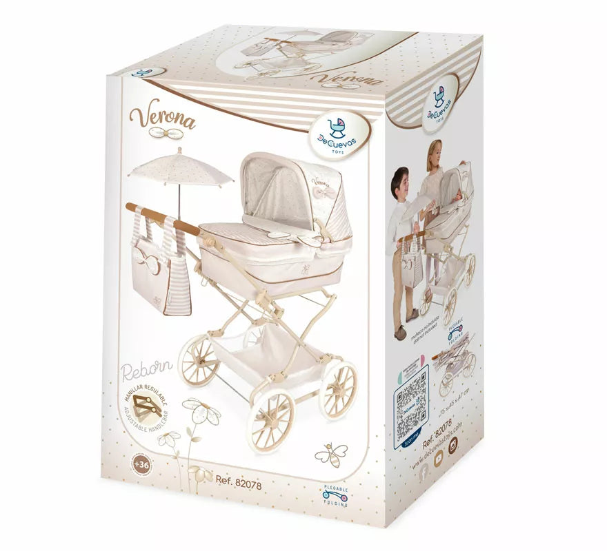 Coche Reborn de hasta 55 cm Plegable con Sombrilla y Bolso