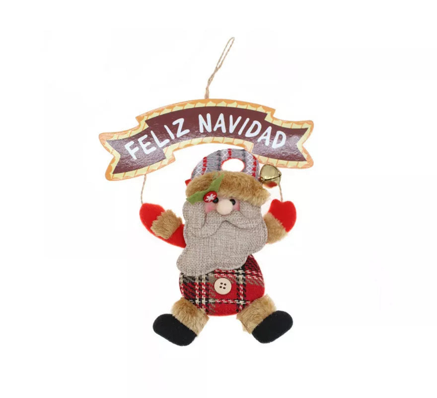 Translation missing: pt-PT.Colgante Árbol de Navidad de Papá Noel con cartel de 19x16 cm