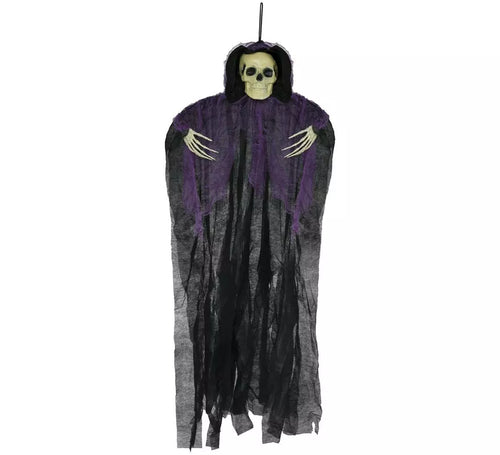 Colgante de Esqueleto Túnica negra y lila de 90 cm