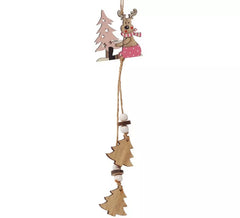 Pingente de rena com árvores de madeira 26 cms