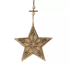 Pingente estrela de madeira de 12 cms
