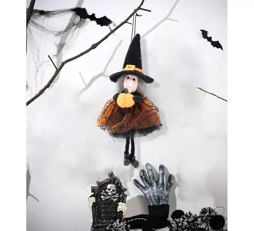 Translation missing: pt-PT.Colgante Muñeca Bruja con Calabaza 21 cm