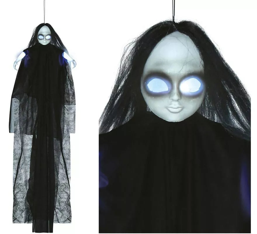 Colgante Niña Ojos Negros con Luz y Sonido 130 cm