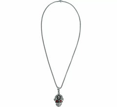 Colar Cabeça de Caveira Olhos Vermelhos Metal, 5,5 cm