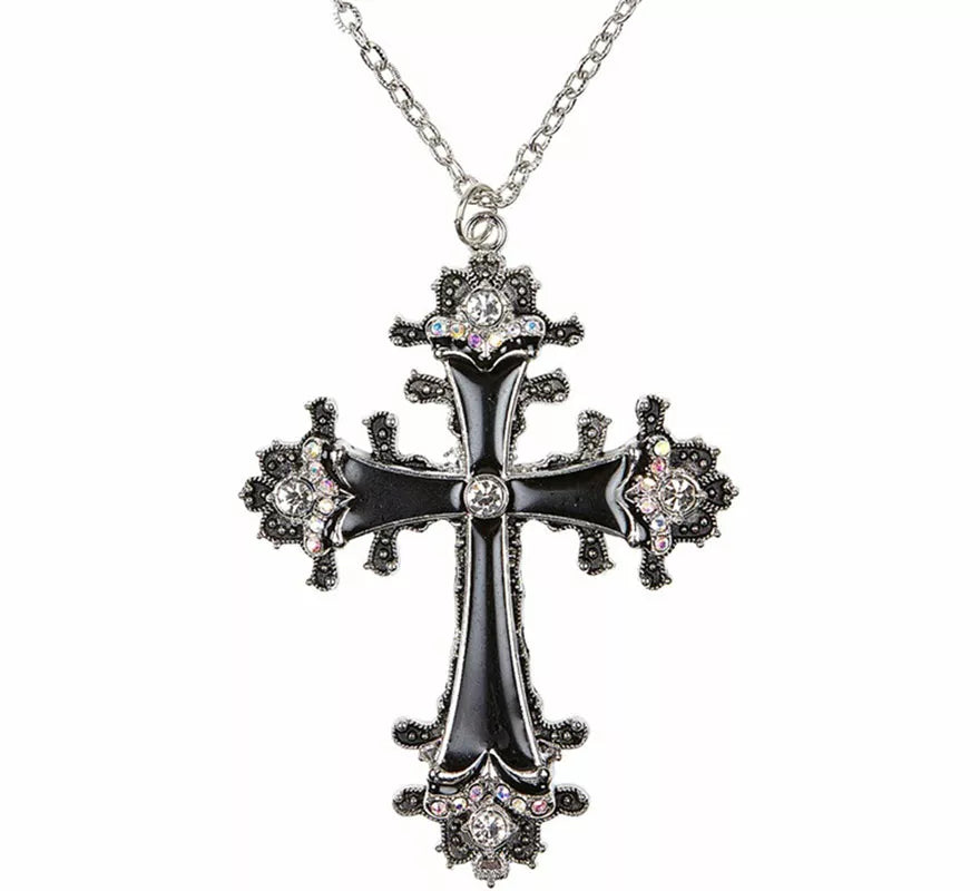 Translation missing: pt-PT.Collar con Colgante de Cruz negra con Strass