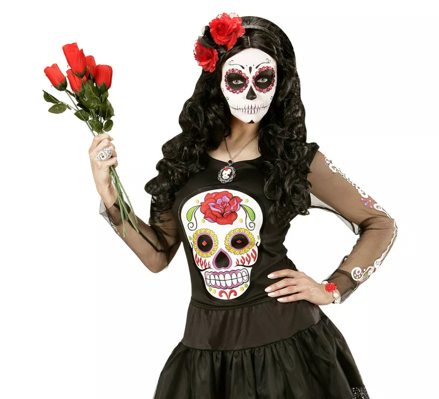 Translation missing: pt-PT.Collar con Medallón de Calavera y Rosa Negra