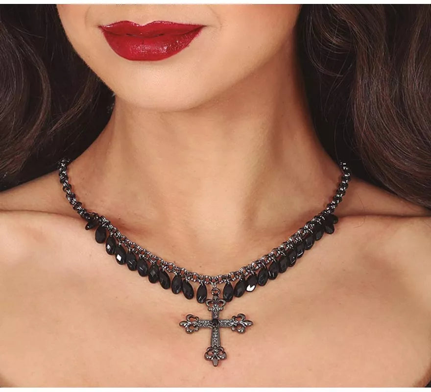 Translation missing: pt-PT.Collar Cruz con Piedras Negras