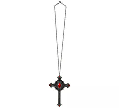 Colar com Cruz Gótica e Gemas Vermelhas