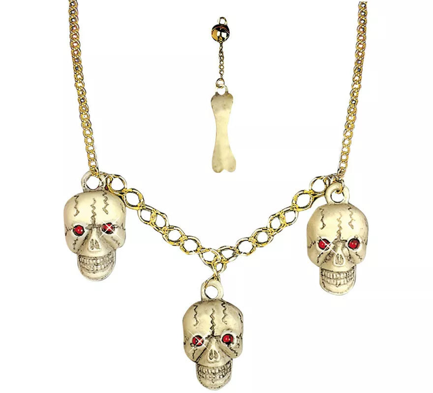 Translation missing: pt-PT.Collar Dorado con Calaveras y 1 Pendiente de Hueso