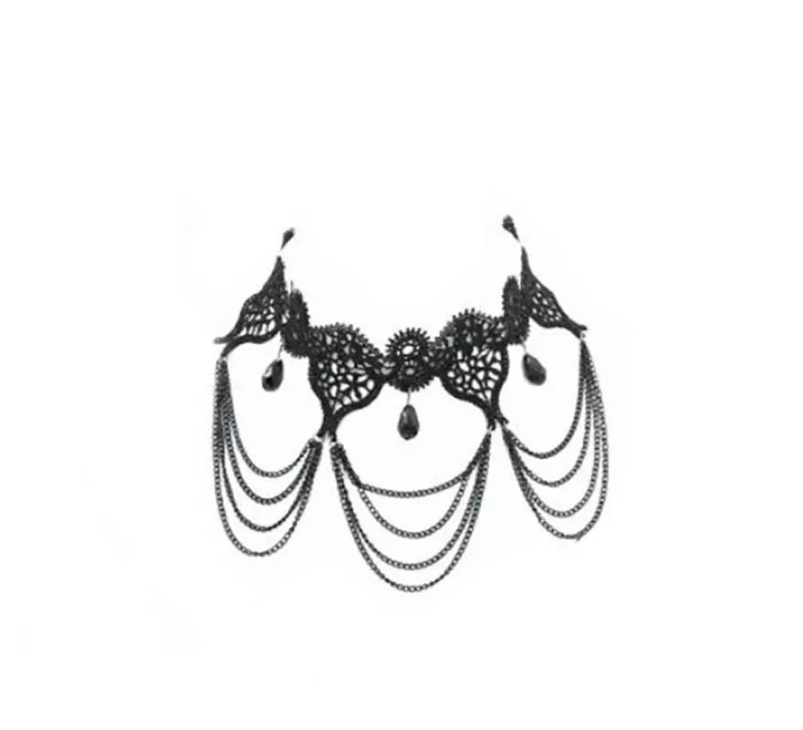 Translation missing: pt-PT.Collar Gótico negro con piedras y encaje