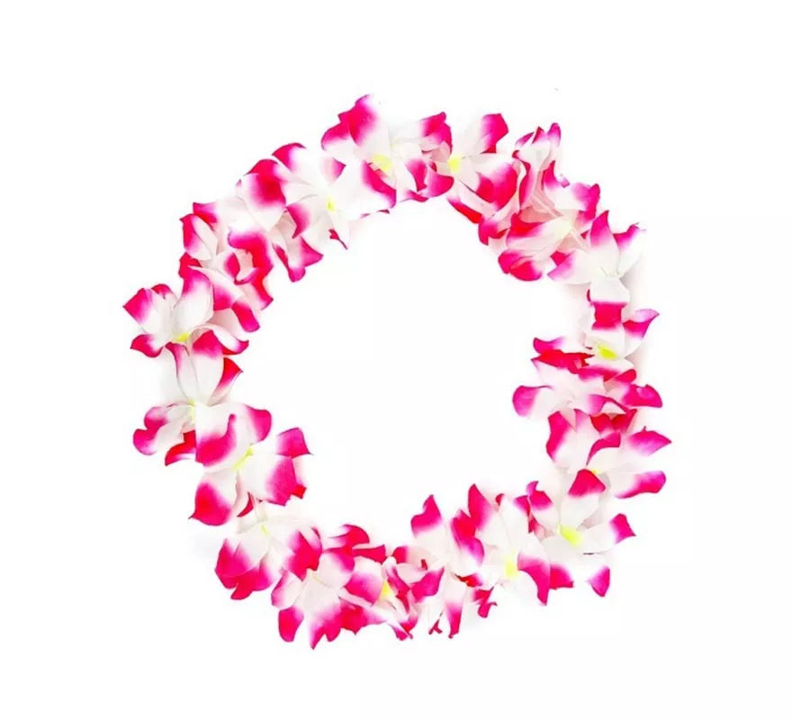 Translation missing: pt-PT.Collar Hawaii mediano fucsia y blanco de 46 cm