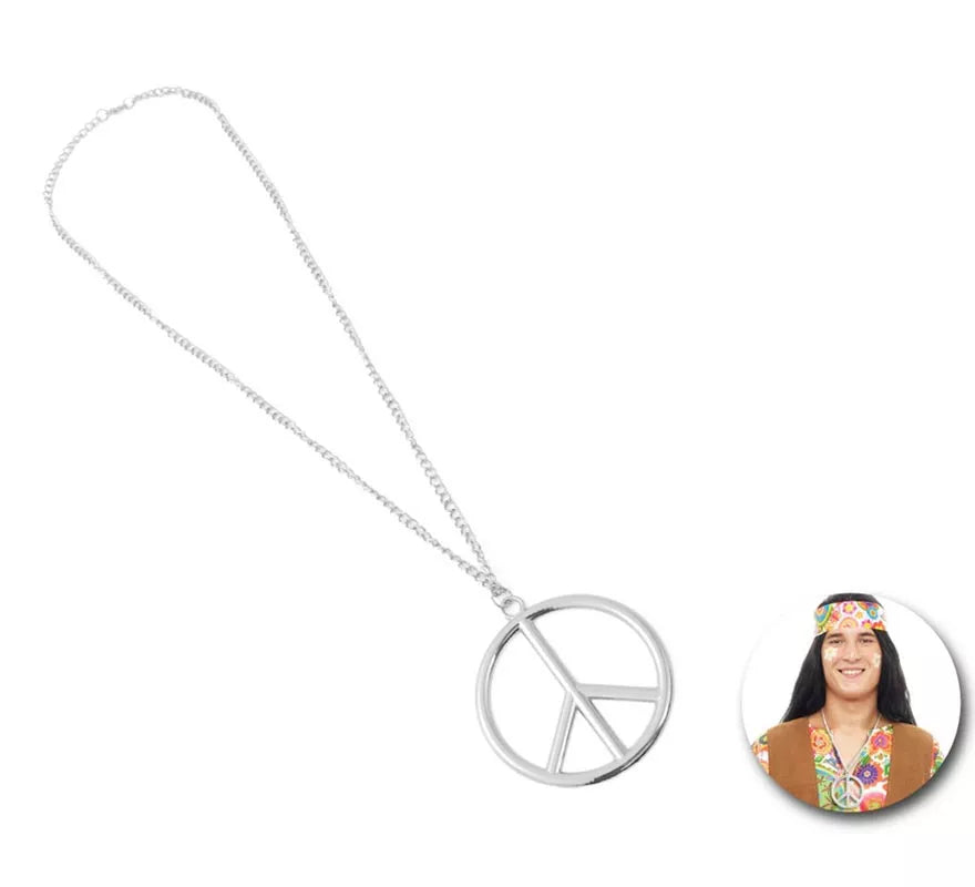 Translation missing: pt-PT.Collar Hippie símbolo de la paz plateado
