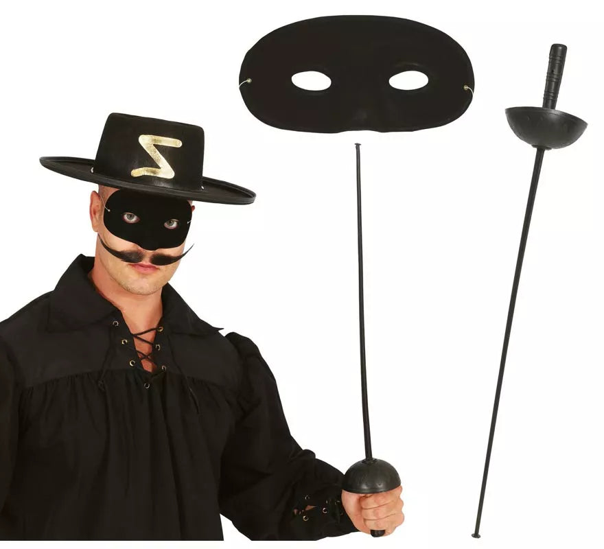 Translation missing: pt-PT.Conjunto antifaz y florete 63 cm. de heroe enmascarado