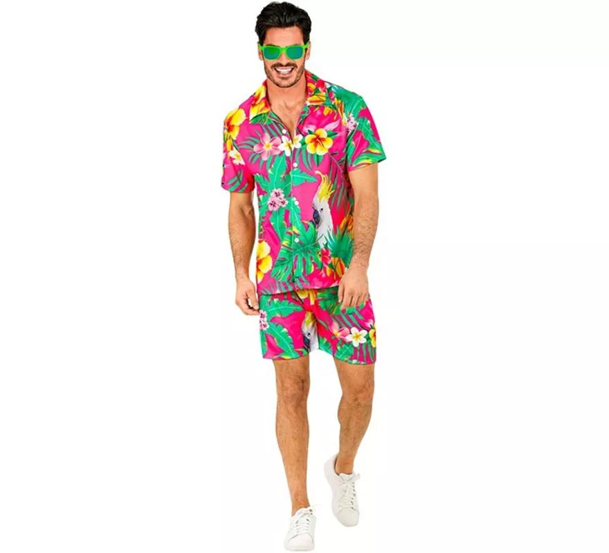 Translation missing: pt-PT.Conjunto de Verano con Estampado Cacatúa: Camisa y Shorts para hombre