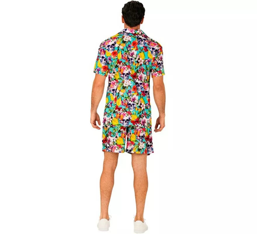 Translation missing: pt-PT.Conjunto de Verano con Estampado de Calaveras: Camisa y Shorts para hombre